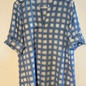 Calvin Klein Blue and White Checkered Casual Shirt